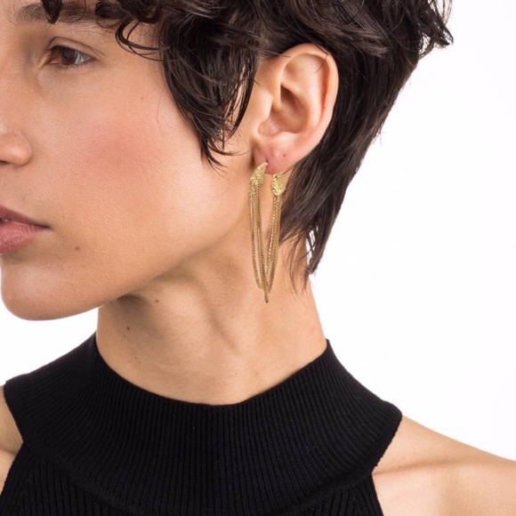 ALEXIS BITTAR • Gold Snake Chain Hoop Earrings - Picture 2 of 5